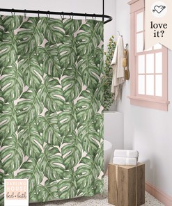 Emerald Green Monstera Leaf Shower Curtain: Retro Tropical Jungle with Maximalist Funk and Vintage Charm