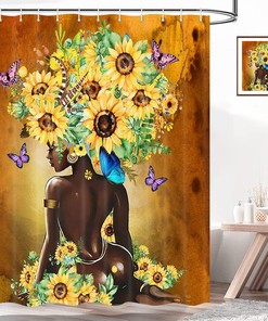 Empowering African American Woman Shower Curtain With Sunflower Yellow For Your Home Spa