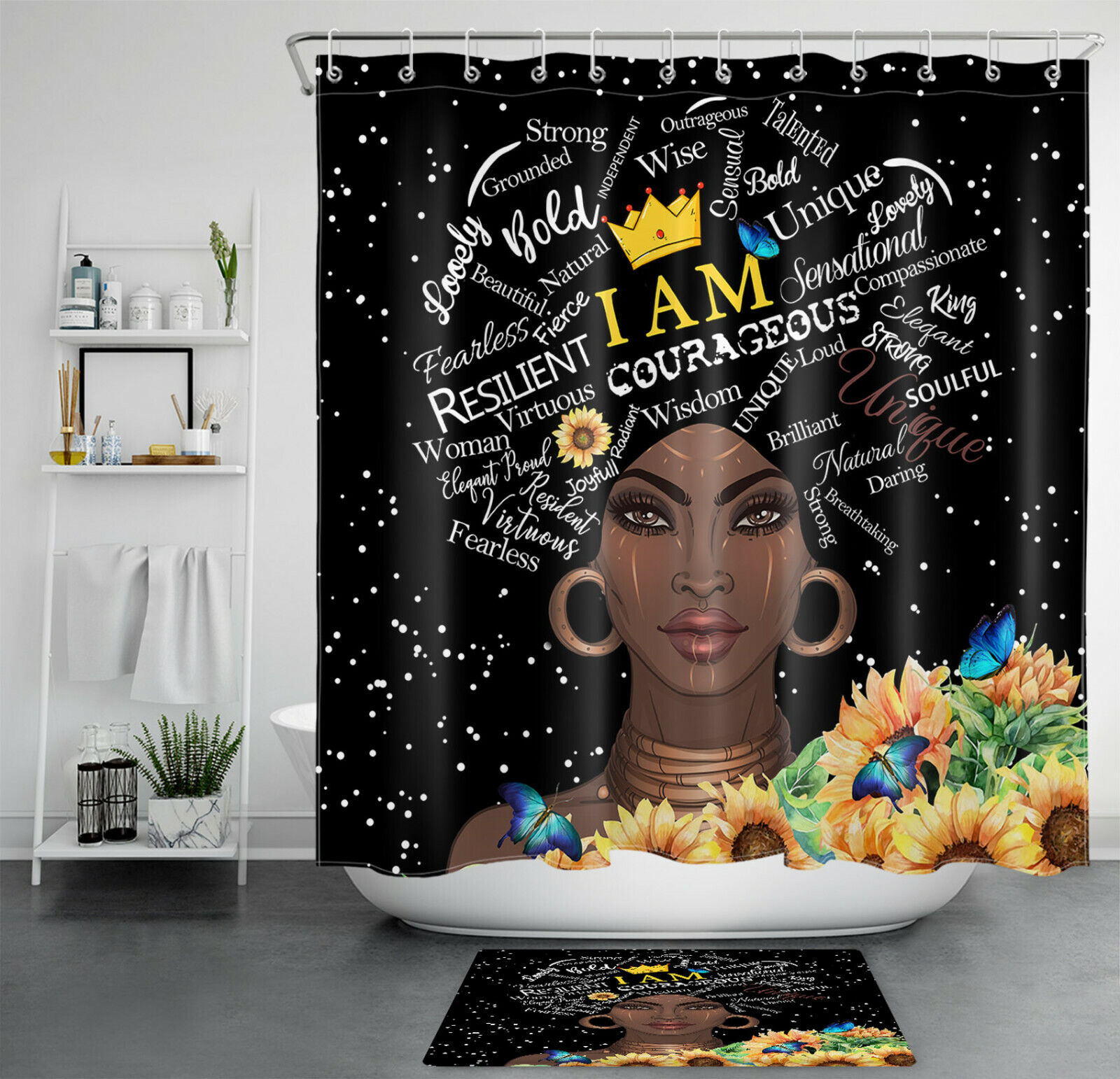 Empowering Black Girl African American Woman Sunflower Shower Curtain For Your Bathroom Decor