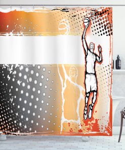Empty Basketball Court Print Shower Curtain for Simple yet Sporty Bathroom