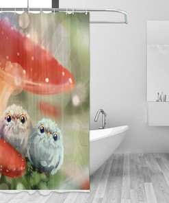 Enchanted Forest Shower Curtain With Fairy Tale Mushroom Wonderland, Whimsical Bathroom Accessory 