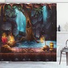 Enchanted Forest With Colorful Elf Image Shower Curtain, Brown Blue Cloth Fabric Bathroom Decors