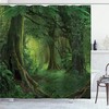 Enchanted Woodland Foliage In Deep Tropical Jungle Shower Curtain, Southeast Landscape Bathroom Decors