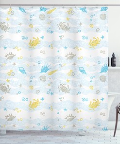 Enchanting Maritime Crabs and Seashells Print Shower Curtain for Bathroom