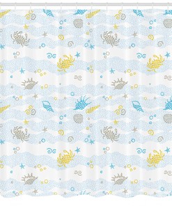 Enchanting Maritime Crabs and Seashells Print Shower Curtain for Bathroom