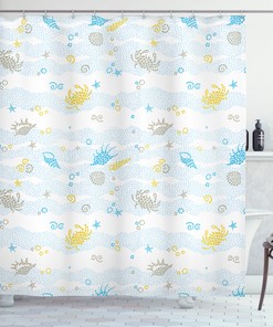 Enchanting Maritime Crabs and Seashells Print Shower Curtain for Bathroom