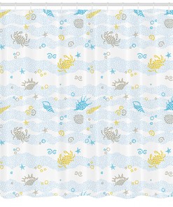 Enchanting Maritime Crabs and Seashells Print Shower Curtain for Bathroom