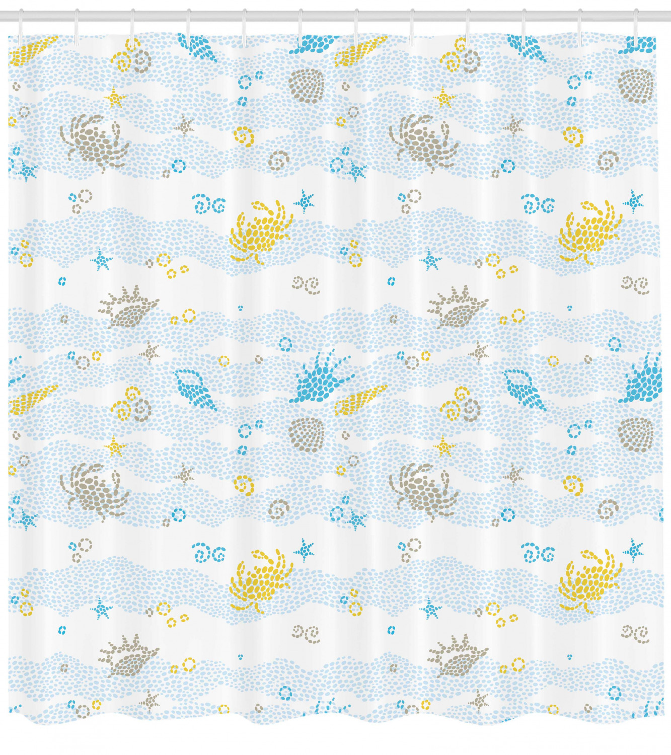 Enchanting Maritime Crabs and Seashells Print Shower Curtain for Bathroom