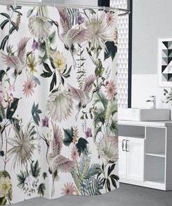Enchanting Maximalist Botanical Bird Print Shower Curtain for a Boho Bathroom