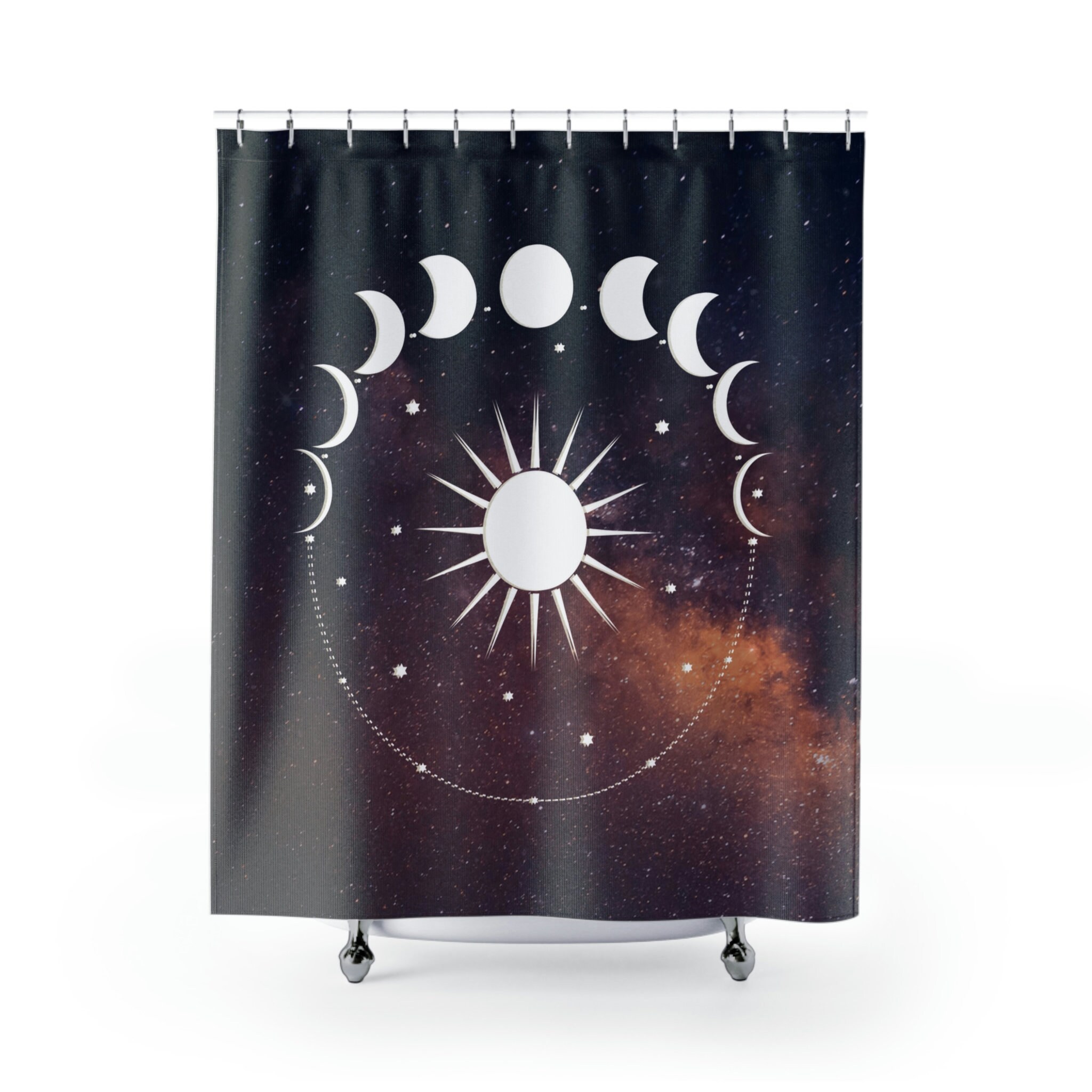 Enchanting Moon Phase Print Shower Curtain for Dreamy Bathroom Decor