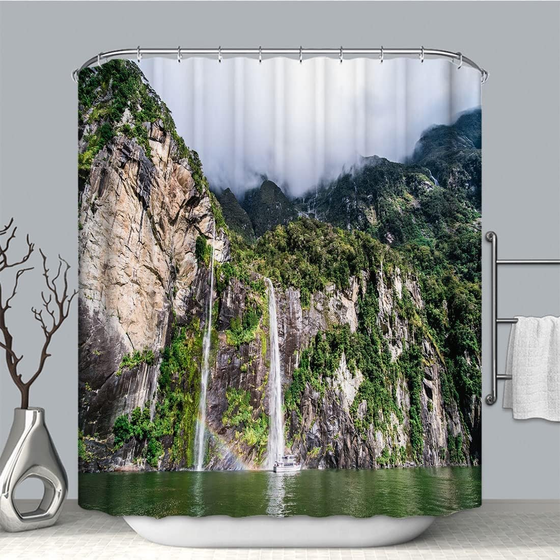 Enchanting Nature Waterfalls Shower Curtain With Multiple Waterfall Prints For Scenic Bathroom Decor