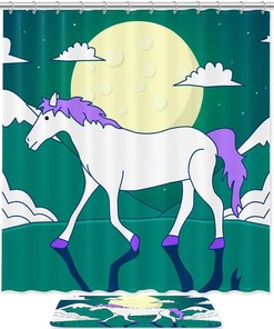 Enchanting Unicorn and Moon Shower Curtain with Waterproof Bathroom Decor.