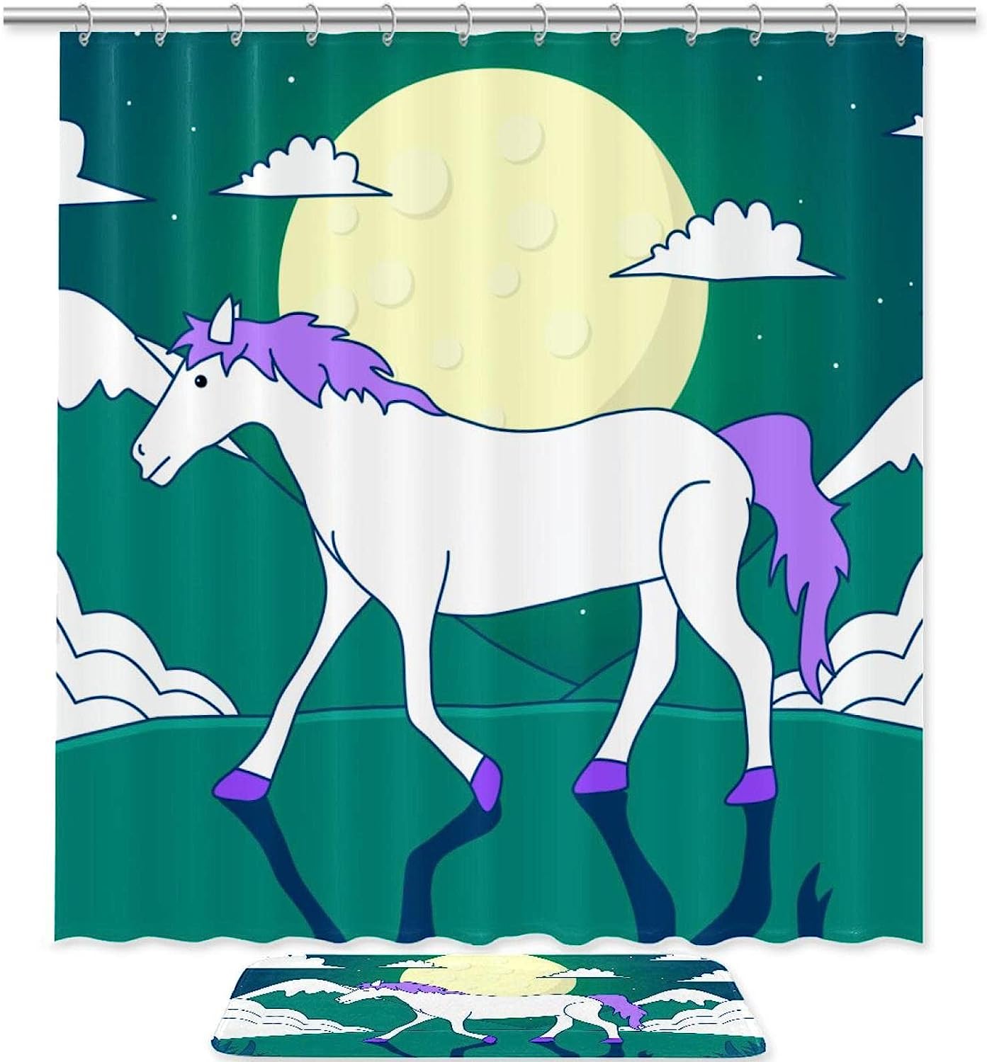 Enchanting Unicorn and Moon Shower Curtain with Waterproof Bathroom Decor.