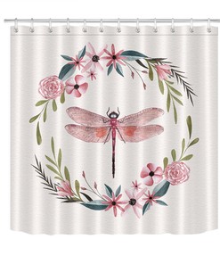 Enchanting Watercolor Flowers Wreath Dragonfly Shower Curtain Bath Waterproof Fabric for Your Bathroom
