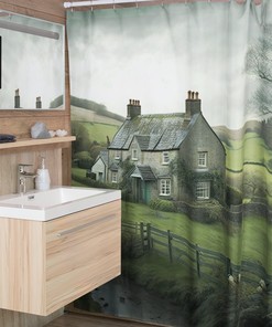English Countryside Shower Curtain, Neutral Bathroom Decorr With Natural Scenery.