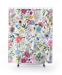 English Wildflower Garden Shower Curtain - Beautiful Boho Bathroom Decor with Floral Patterns 