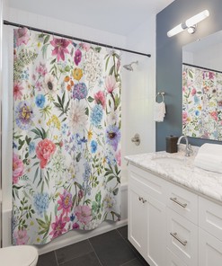 English Wildflower Garden Shower Curtain - Beautiful Boho Bathroom Decor with Floral Patterns