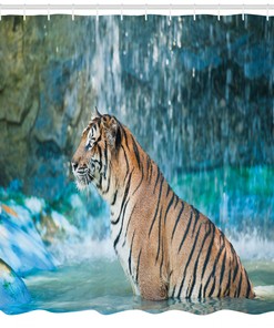 Enhance Your Bathroom Decor with Feline Animal in Pond Tiger Shower Curtain