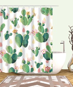 Enhance Your Bathroom with this Green Leaves and Palm Cactus Shower Curtain 