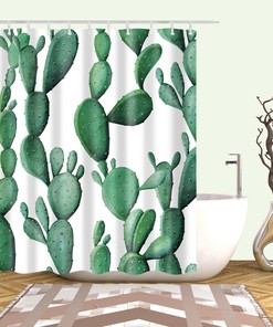 Enhance Your Bathroom with this Green Leaves and Palm Cactus Shower Curtain