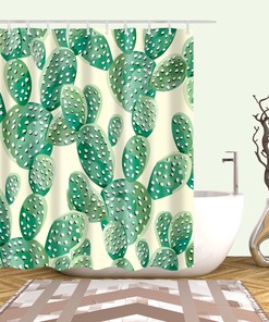 Enhance Your Bathroom with this Green Leaves and Palm Cactus Shower Curtain 