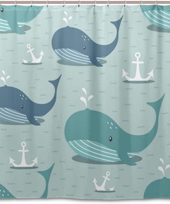 Enjoy A Seaside View With Alaza Whale Anchor Waterproof Shower Curtain.