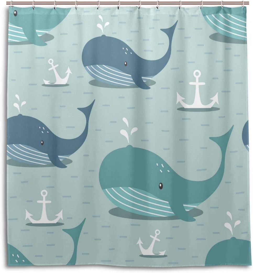 Enjoy A Seaside View With Alaza Whale Anchor Waterproof Shower Curtain.