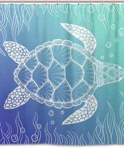 Enjoy The Beauty Of Sea Turtles With Alaza Gradient Color Waterproof Shower Curtain.