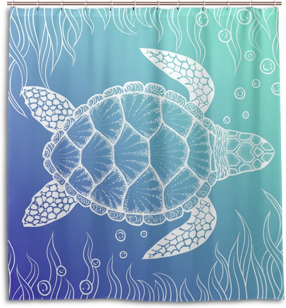 Enjoy The Beauty Of Sea Turtles With Alaza Gradient Color Waterproof Shower Curtain.