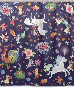 Enjoy The Magic Of Alaza Unicorn Fox And Flower Waterproof Shower Curtain.