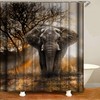 Enjoy Tropical African Large Wild Animal and Autumn Sunset Forest Trees Scenery with Grey Elephant Fabric Shower Curtain
