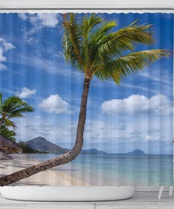 Enjoy Tropical Vibes With Crooked Palm Beach Shower Curtain