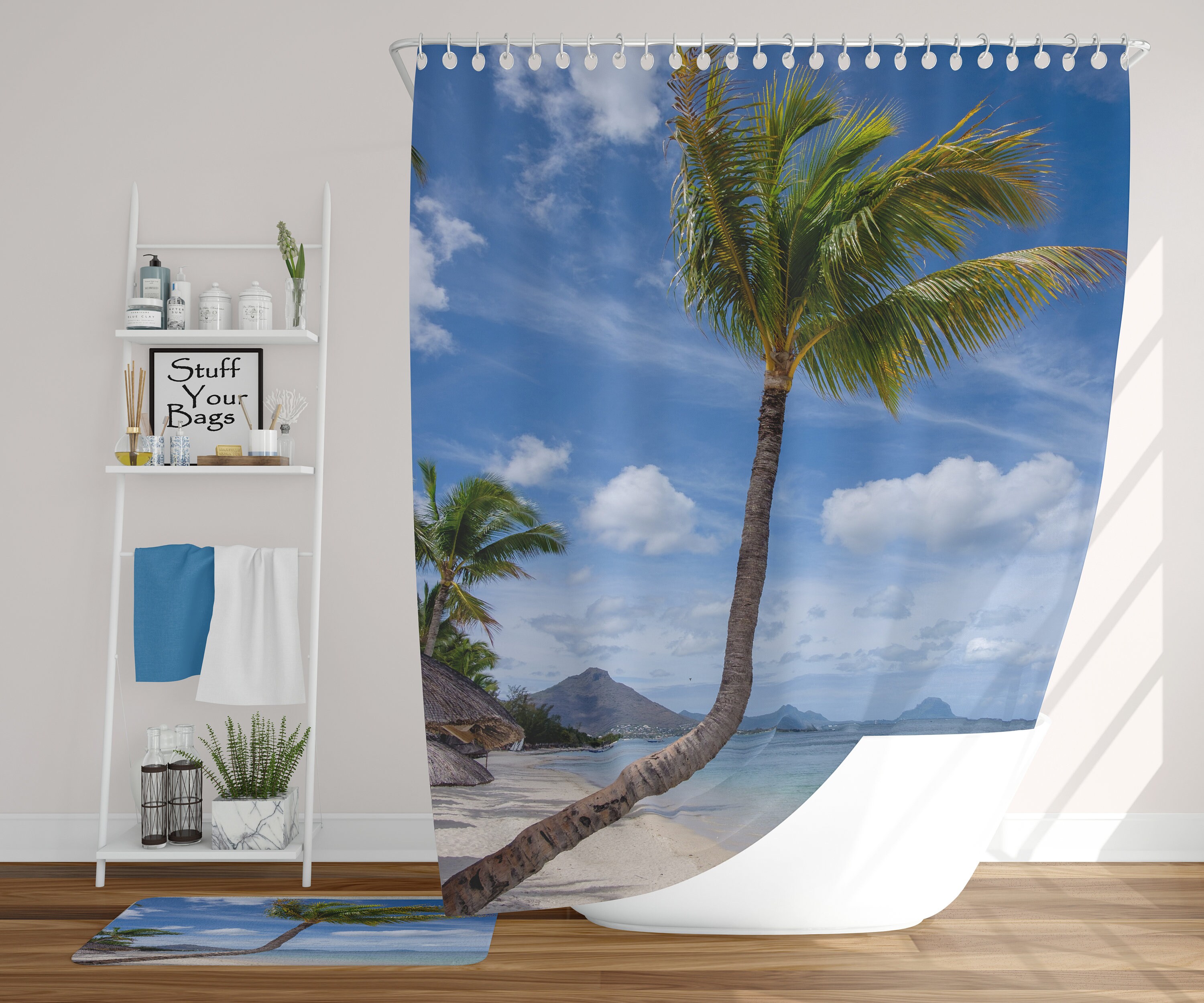 Enjoy Tropical Vibes With Crooked Palm Beach Shower Curtain - Image 3