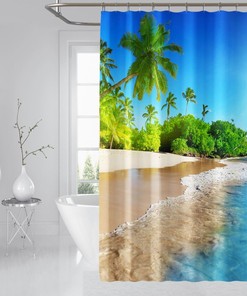 Enjoyable 3D Sun Beach View Shower Curtain For Your Bathroom