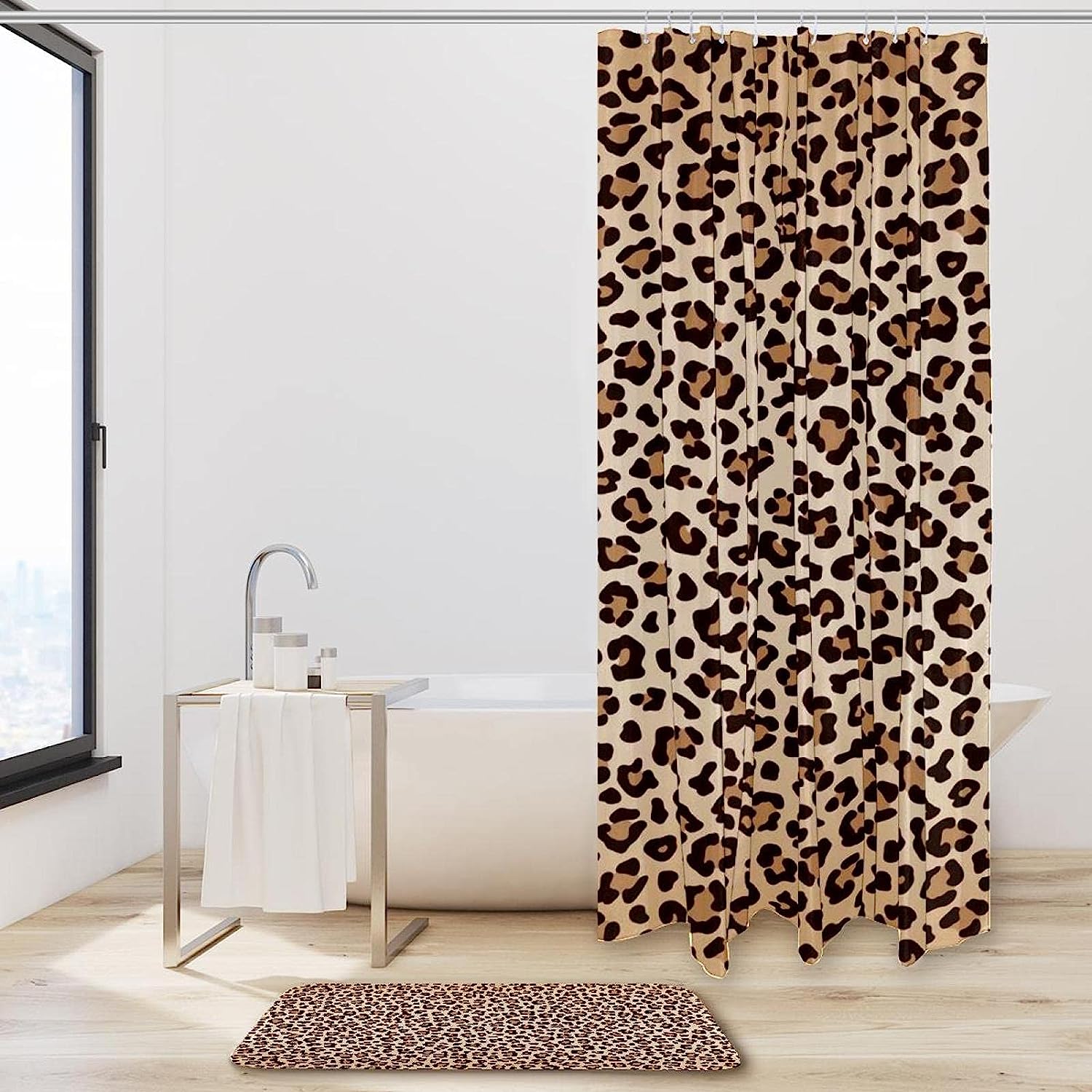 Enrich Your Bathroom Design with Durable Leopard Texture Bath Curtain