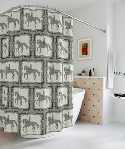 Equestrian Dressage Piaffe Cream And Gray Shower Curtain For Horse Lovers' Bathroom Decor