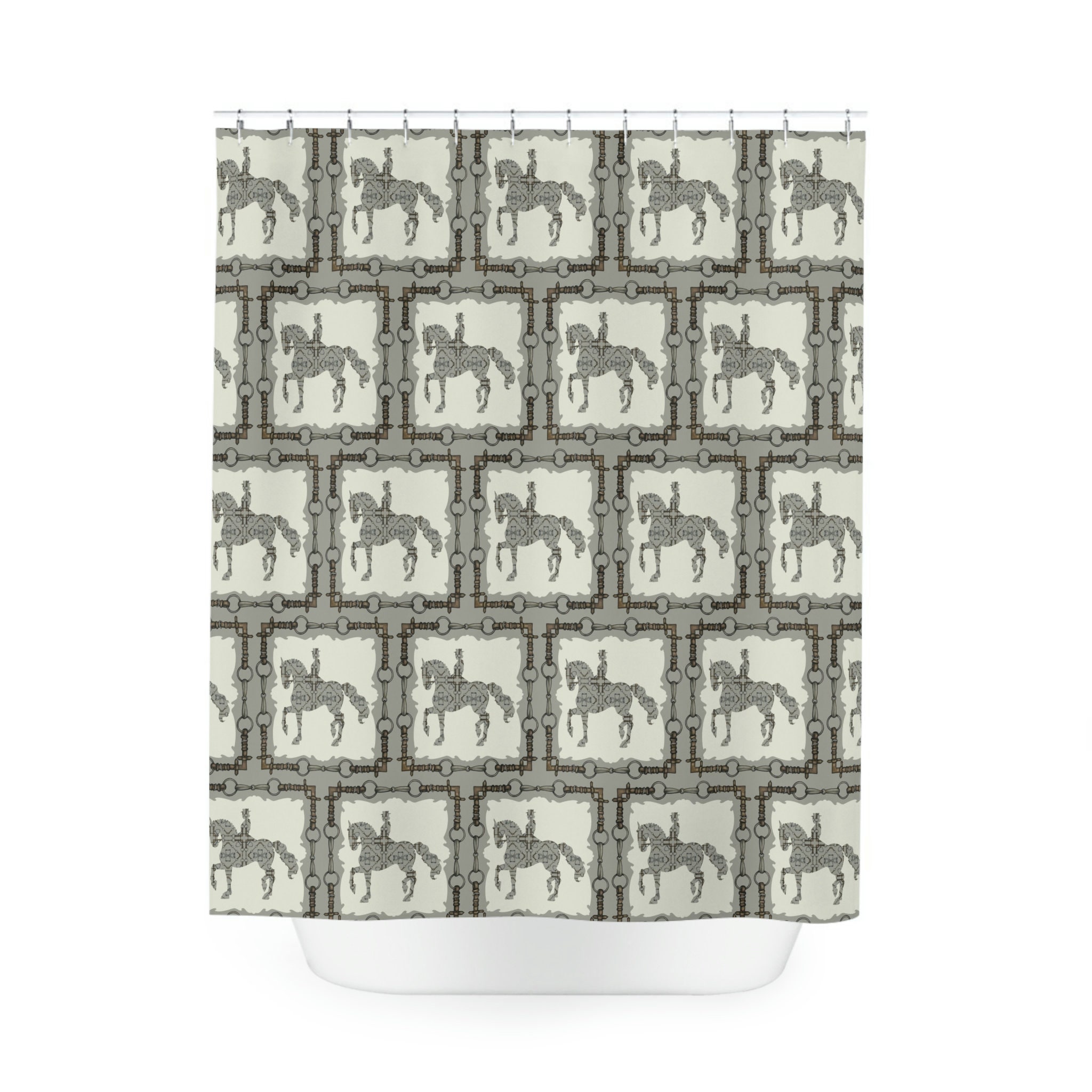 Equestrian Dressage Piaffe Cream And Gray Shower Curtain For Horse Lovers' Bathroom Decor