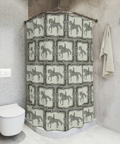 Equestrian Dressage Piaffe Cream And Gray Shower Curtain For Horse Lovers' Bathroom Decor