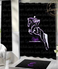 Equestrian Giraffe Shower Curtain, Horse Lover Gifts, Horseback Riding Bathroom Decor - Unique Bath Curtain