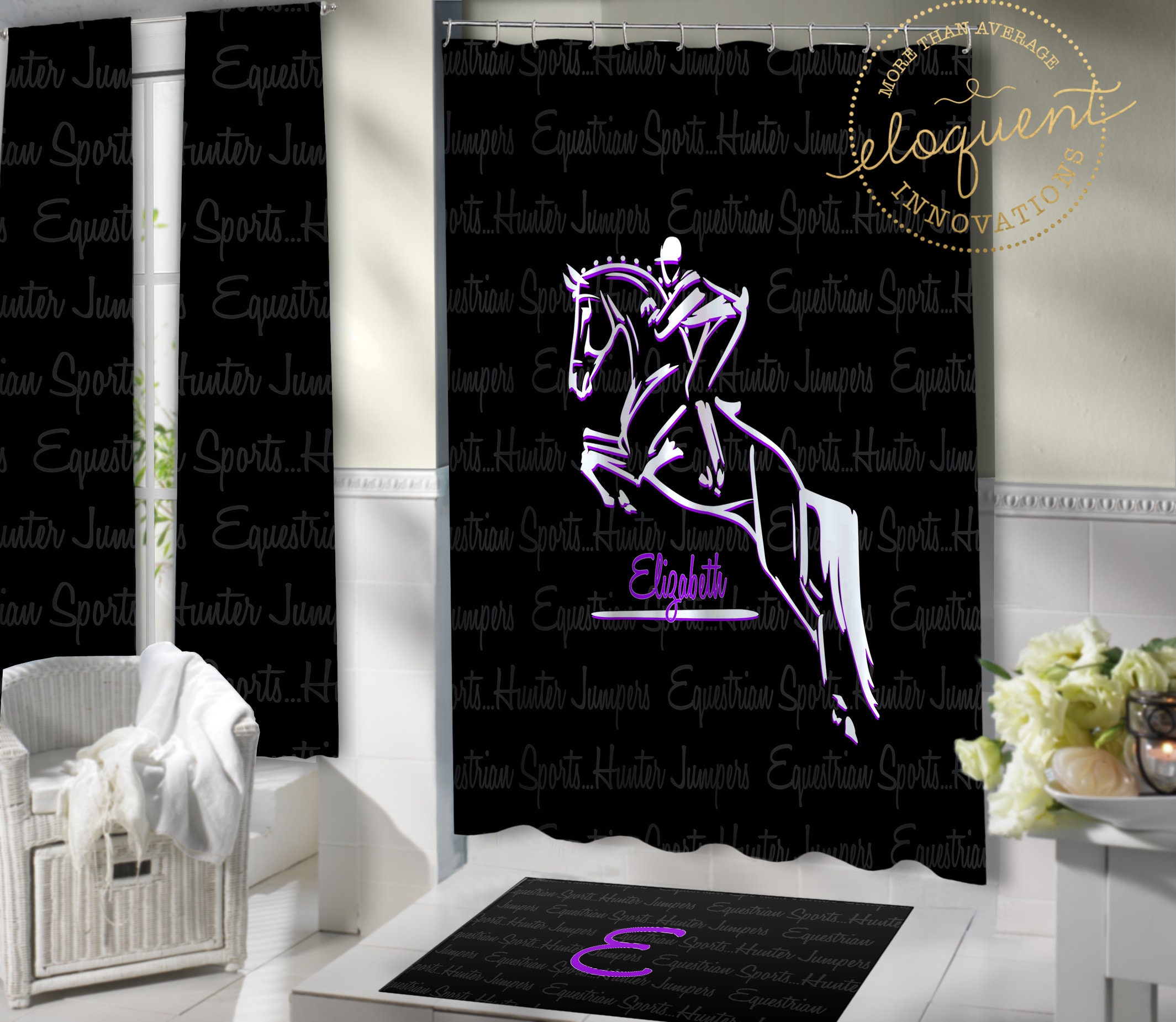 Equestrian Giraffe Shower Curtain, Horse Lover Gifts, Horseback Riding Bathroom Decor - Unique Bath Curtain