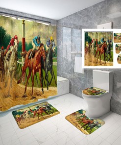 Equine Racing Oil Painting Waterproof Shower Curtain, Perfect For Racing Fans 