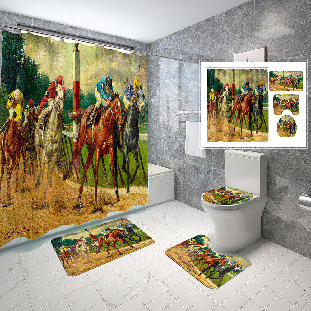 Equine Racing Oil Painting Waterproof Shower Curtain, Perfect For Racing Fans