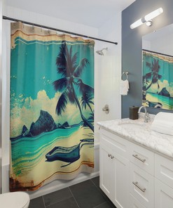 Escape to Paradise with this Tropical Island Paradise Shower Curtain