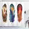 Esoteric Design Print Shower Curtain - Feathers Ornament Ceremonial Inspired, Cloth Fabric Bathroom Decors