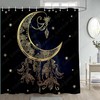 Ethereal Boho Gold Moon Shower Curtain With Mandala Celestial Star And Dream Starry Sky For Fantasy Bathroom