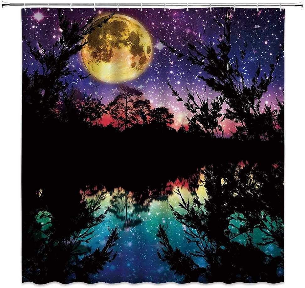 Ethereal Boho Gold Moon Shower Curtain With Mandala Celestial Star And Dream Starry Sky For Fantasy Bathroom - Image 2