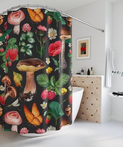 Ethereal Dark Boho Mushroom Forest Shower Curtain For Serene Bathroom Decor