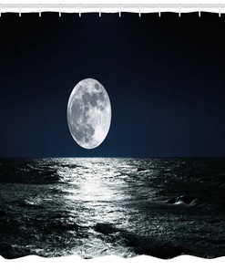 Ethereal Theme Drawing Moon Shower Curtain for Artistic Bathroom Decor
