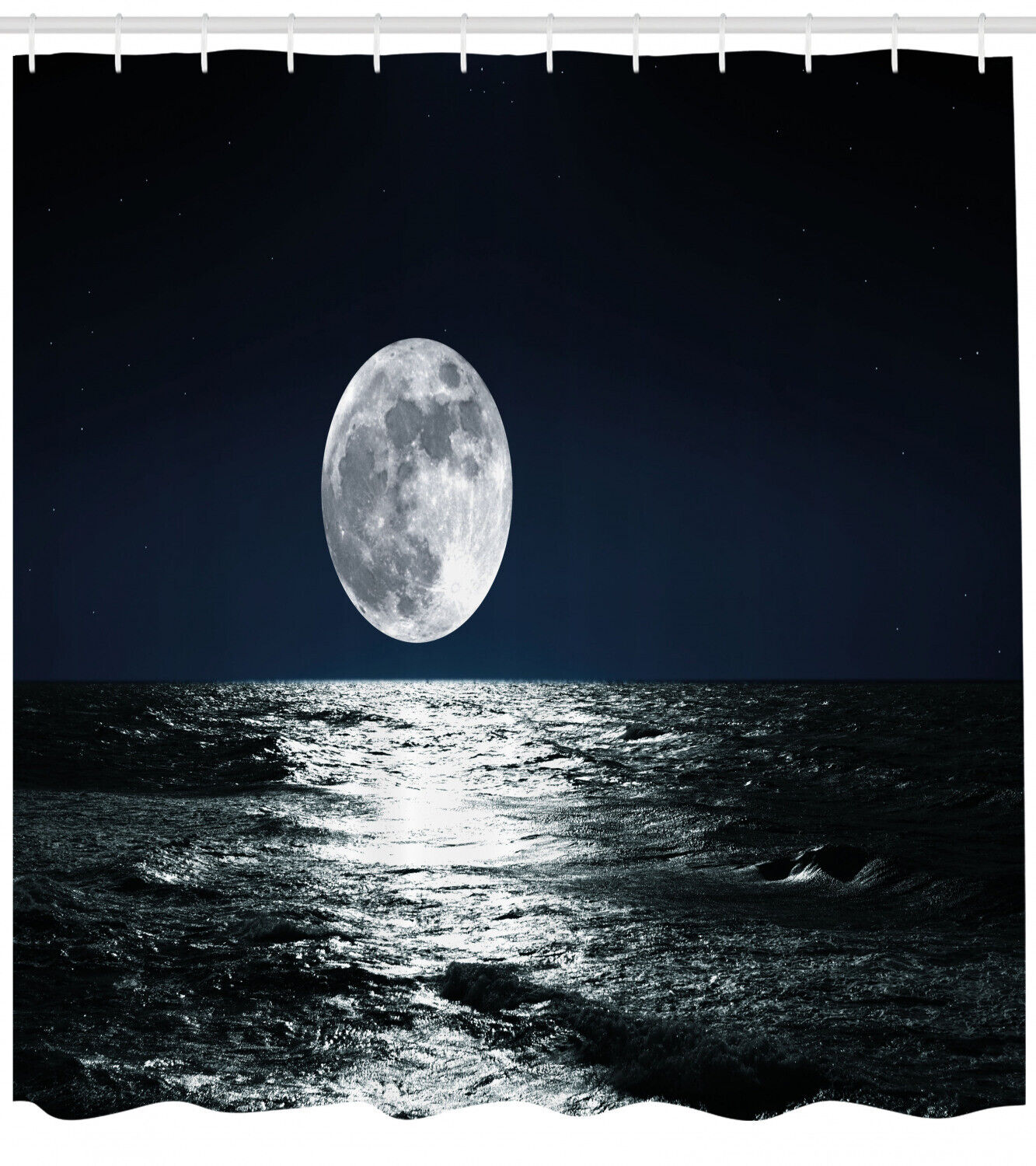Ethereal Theme Drawing Moon Shower Curtain for Artistic Bathroom Decor