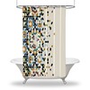 Ethnic Art Printed Shower Curtain With Geometric Design For Your Bathtub.